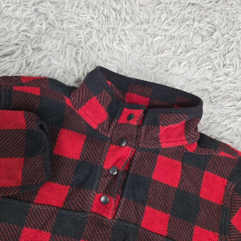 Duluth Trading Co Fleece Pullover Men M Red Black Buffalo Plaid Excellent Snap-T